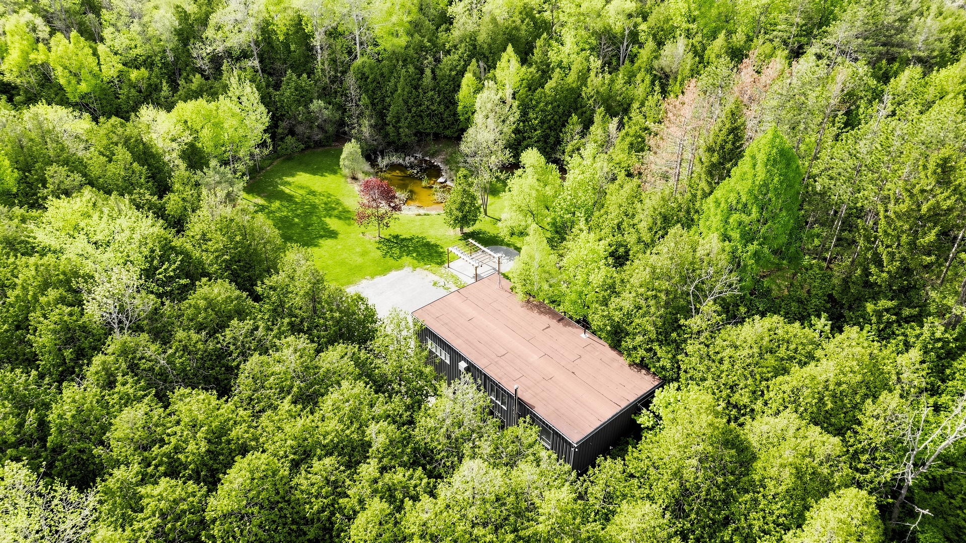 Aerial of forested acreage in Ontario